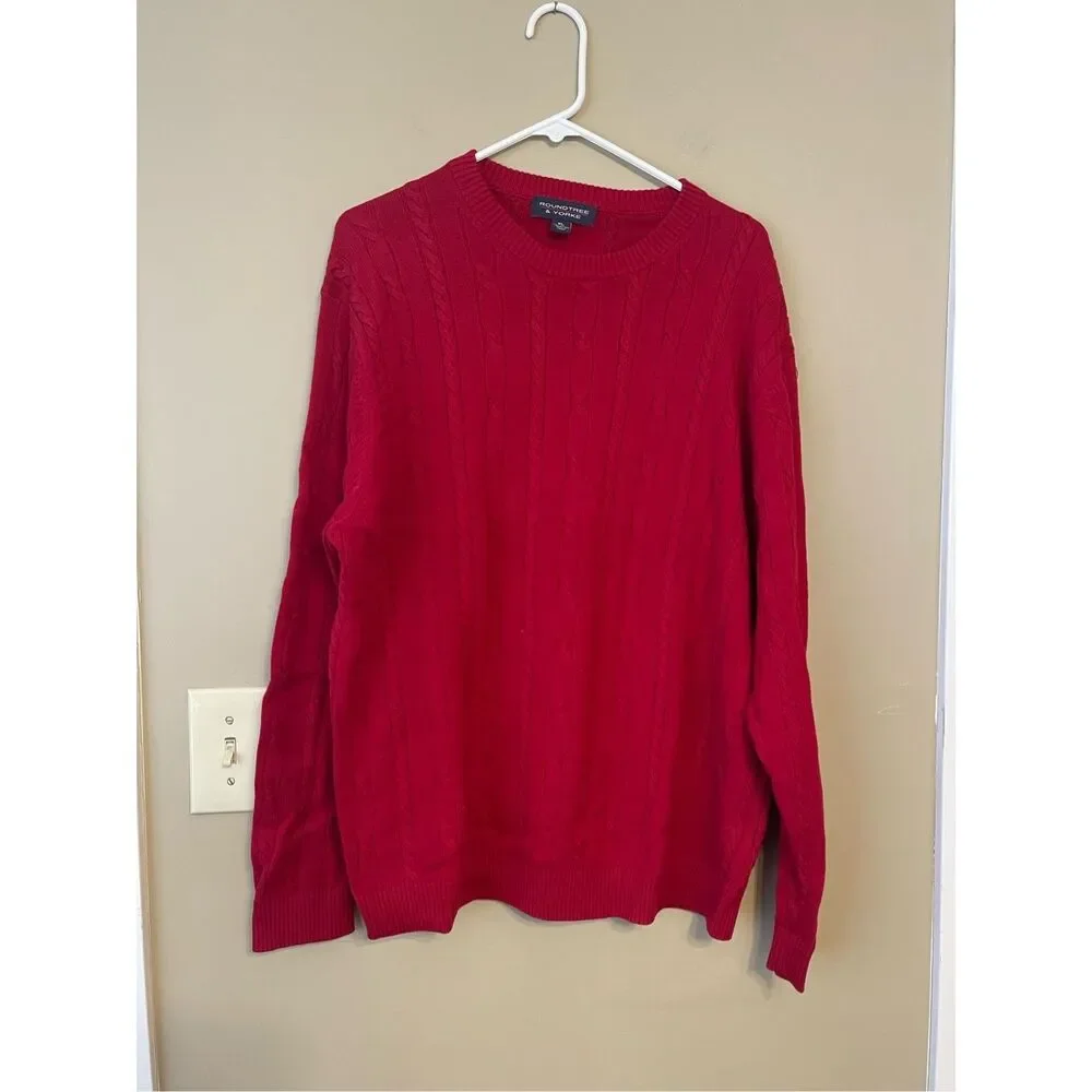 Roundtree & Yorke Mens Red Cotton Cable Knit Crewneck Sweater Extra Large XL